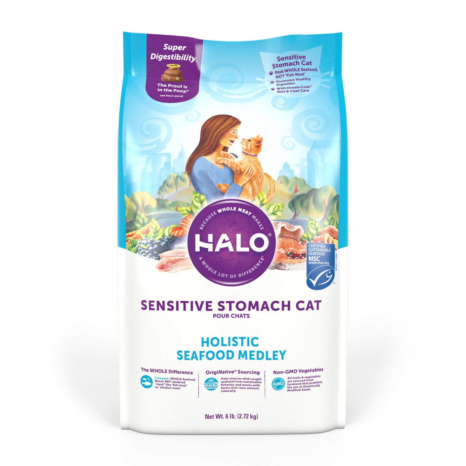 Halo Sensitive Stomach Holistic Seafood Medley Dry Cat Food, 6 lbs ...